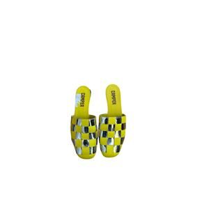 Camper yellow and silver checkered slides